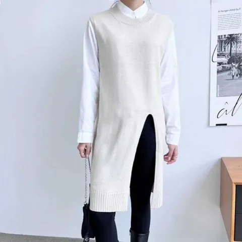 [모노무드]모노무드 JE-84667 슬리브리스 인기 옆트임 니트 롱원