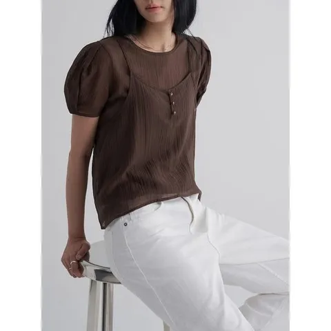 (125765MQCD) [에잇세컨즈] 레이어드 블라우스  브라운