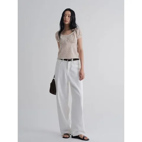 (125765MQED) [에잇세컨즈] 체크 레이스 블라우스  브라운