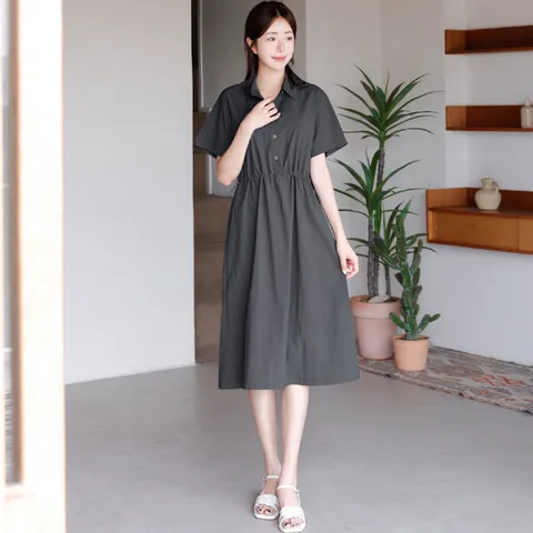여성 여름 스트링 카라 바스락 반팔 원피스 40-50대 미시 엄마옷