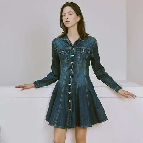 [SATIN] 플레어 데님 원피스 O253T661