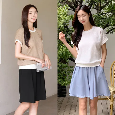 여름 펀칭 자가드 빅사이즈 반팔 티셔츠 40-50대 미시 엄마옷