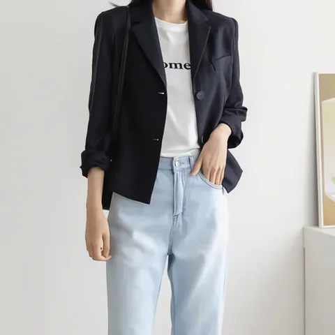 [디작소][SALE] 여성 봄 여름 린넨 헤링본 크롭 자켓 재킷