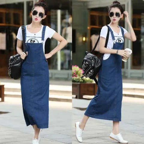 [모노무드]모노무드 여자 여름 데이트 나들이 편한 멜빵 데님 롱