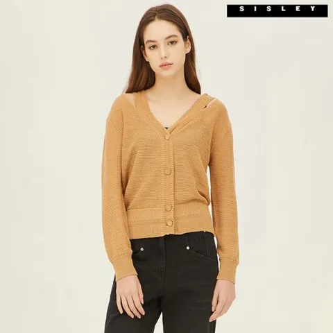 [시슬리]시슬리 컷아웃 넥 니트 가디건 SAKC02241_BE