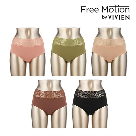 [프리모션 비비안]하이웨이스트 레이스 면팬티 5종세트(RS687)
