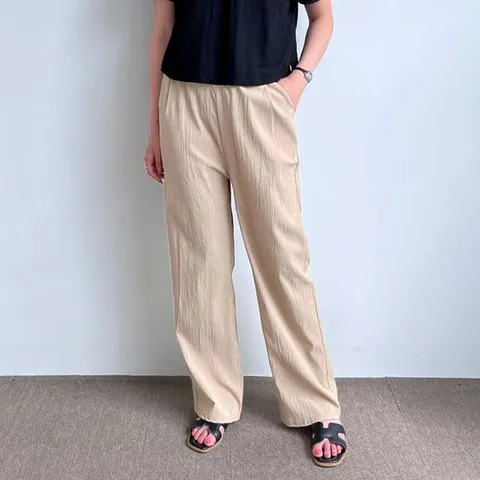 핏감좋은 심플 허리밴딩 여자 린넨 원턱 와이드 팬츠 여자청바지