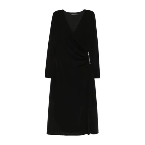 칼라거펠드 블랙 브이넥 랩 지퍼 원피스 A3W13042 999BLACK 999
