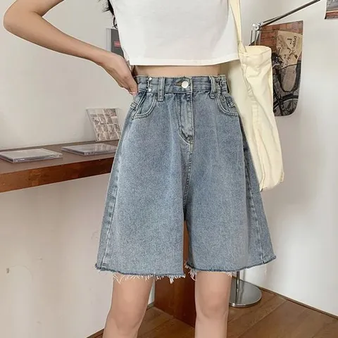 여성 데님 워싱 여름 와이드 하프 팬츠 패션하의