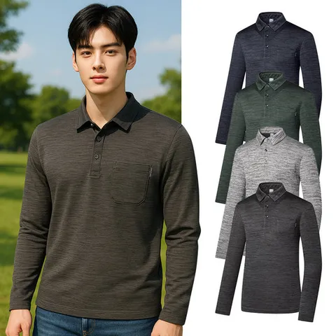 콜핑 남성 하이쿨 흡습속건 텍스처 등산 긴팔 카라 티셔츠