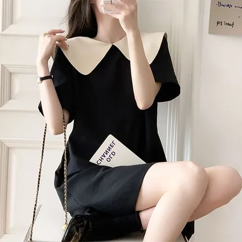 카라원피스 여자 예쁜 배색 빅카라 포인트 러블리 블랙 원피스