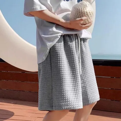 남성반바지 남성 가벼운 소재 허리 밴딩 와플 패턴 데일리 반바지