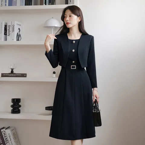 [시크라인] 코레타 자켓 레이어드 큐빅벨트 원피스