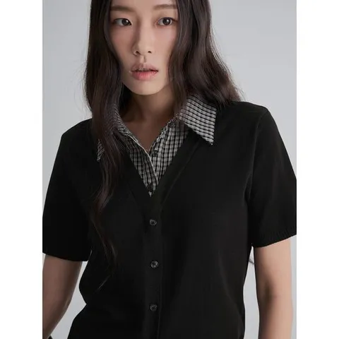 (12585AMQ15) [에잇세컨즈] 셔츠 레이어드 카디건  블랙