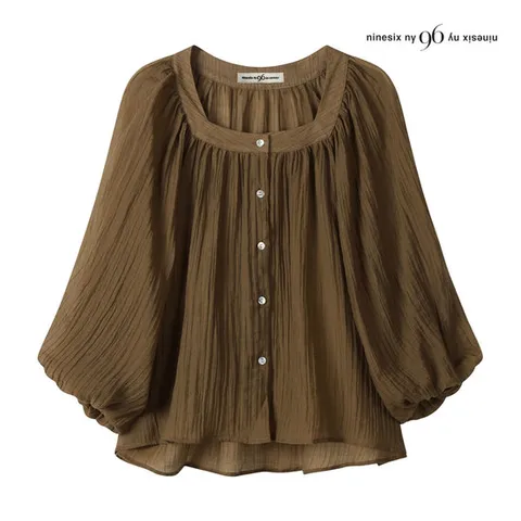 [ 롯데백화점 ][나인식스뉴욕]스퀘어넥 링클 퍼프 소매 블라우스 NP8SH003M0