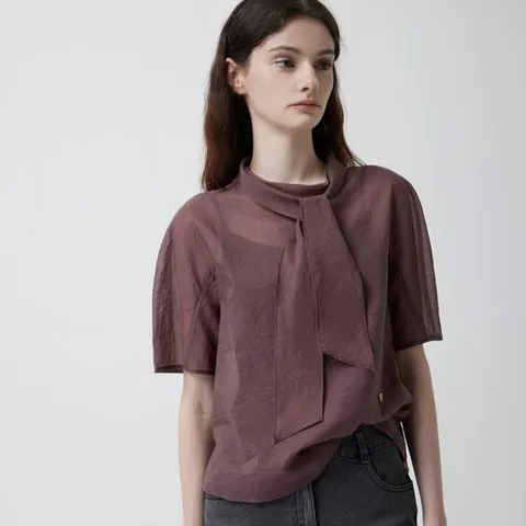 [ AK백화점 ][주크] 노티드 카라 시스루 블라우스