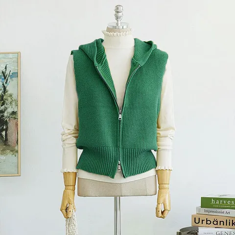 [올리비에스클로젯] 베이직 후드 집업 니트 베스트_O2508KV025C