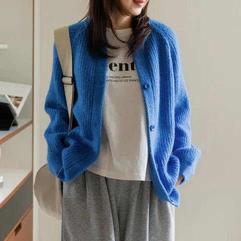 [시크폭스] 도톰 골지 라운드 니트 가디건_53CA631