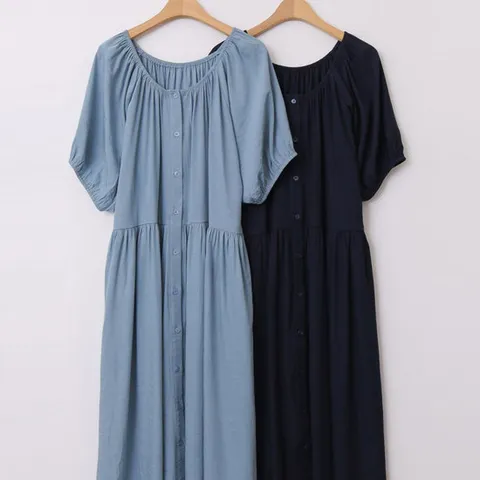 나야홍 / 빅사이즈반팔원피스 V052L508 메모리단추맥시원피스 W