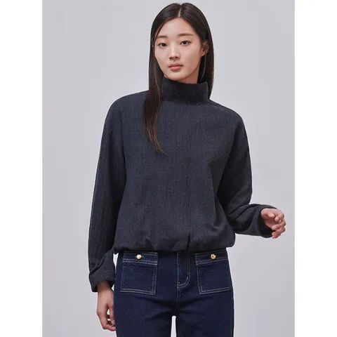 [빈폴레이디스]울 혼방 하이넥 니트 배색 블라우스 애쉬 (BF4X64