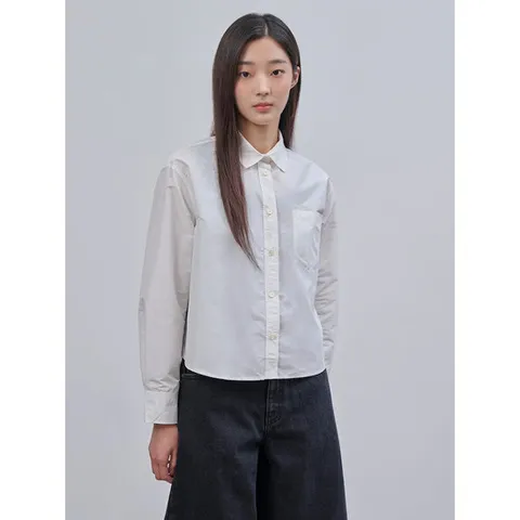 [빈폴레이디스]폴리 크롭 셔츠 화이트 (BF4764C031)