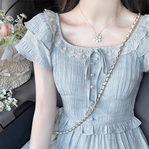 [아리엘스타일]가을원피스 스퀘어넥 프릴소매 다비안롱원피스