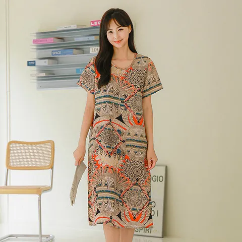 엄마옷 여성 여름 패턴 빅사이즈 반팔 인견 원피스 50-60대