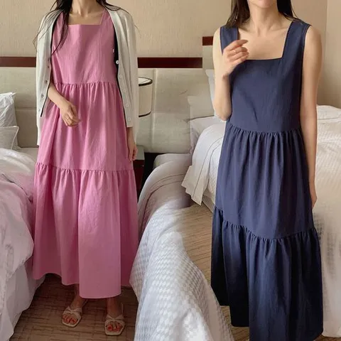 [보리맘]스퀘어 린넨 원피스 여름 롱 원피스