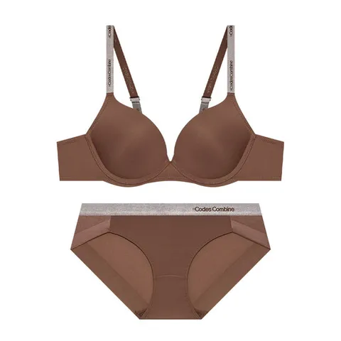 딥무드 실버밴딩 브라 햄팬티 세트_브라운
