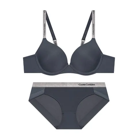 딥무드 실버밴딩 브라 햄팬티 세트_딥네이비