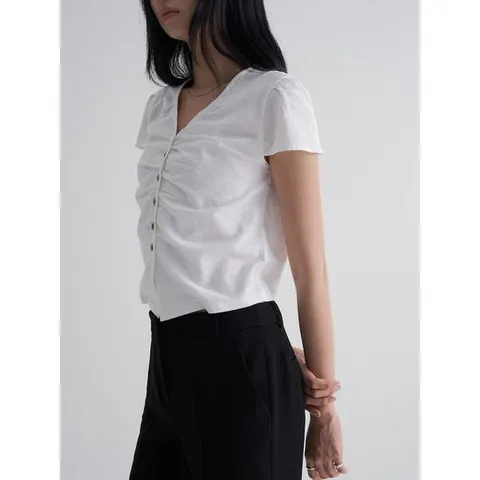 (325865LY11) [에잇세컨즈] 셔링 반소매 블라우스  화이트