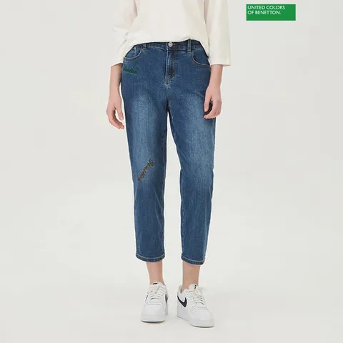 베네통 레터링 자수 배기 데님 팬츠 BADP15441