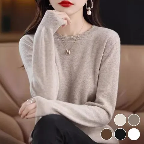 물결 넥라인 니트 긴팔 티셔츠 여자상의 여성상의 가을 겨울