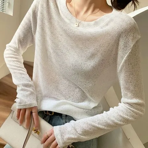 여름 커버형 긴팔 티셔츠 여성 니트셔츠 니트티 얇은