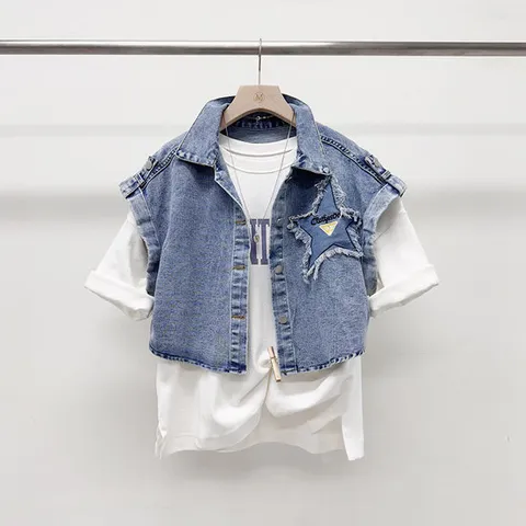 미즈큐즈 / 빈티지 별스타 초퍼 루즈핏 데님 청조끼