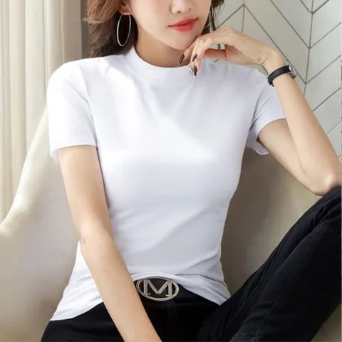 세미크롭반팔티 신축성이 좋은 스판 세미 무지 크롭티 반팔 티셔츠