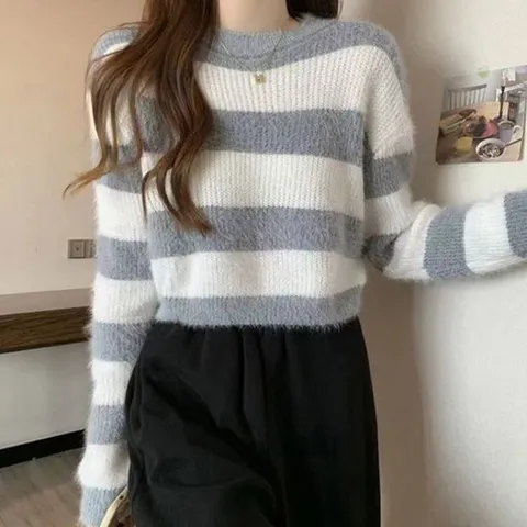 니트 크롭 털 여성 긴팔 겨울 크롭티 데일리룩 털니트