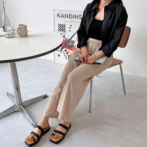 린넨긴바지 여성 캐주얼 레민 린넨 밴딩 롱팬츠 통바지