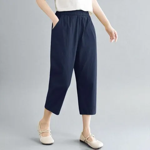 린넨밴딩팬츠 여성 여름 밴딩 7부 세미 배기팬츠 마바지 린넨 통바지