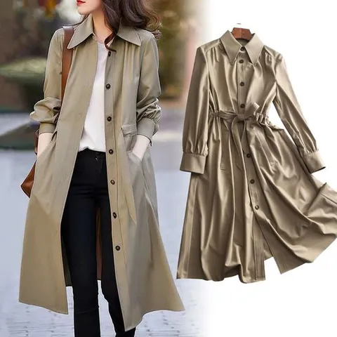 빅사이즈원피스 여성 가을 트렌치원피스 롱 자켓 하객룩