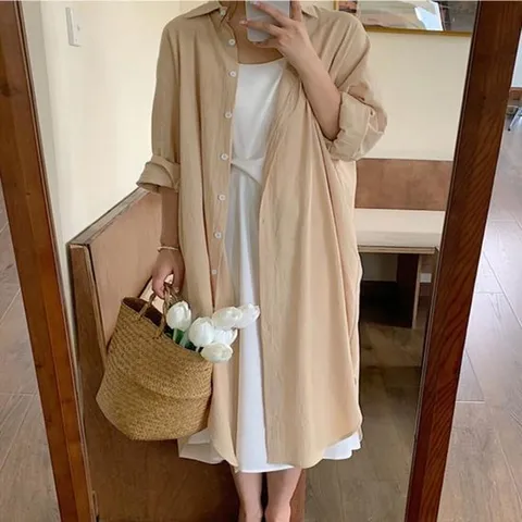 셔츠 베이직한 셔츠롱 가디건 포켓 밑단 사이드트임 원피스