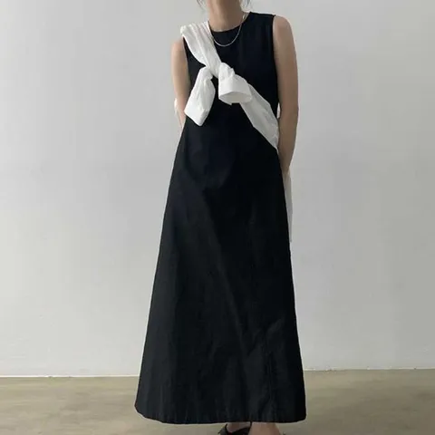 심플 루즈핏 사이드 히든포켓 A라인 나시 롱원피스 집업원피스