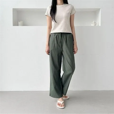 인견 베이직 인견 의류 와이드 밴딩 바지 데일리 팬츠 허리밴딩