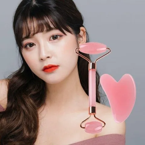 [모노무드]MNO 핑크 페이스 롤러 하트 괄사 세트 셀프 마사지 기