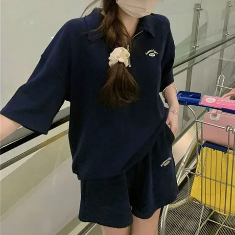 여름 집업 트레이닝 세트 루즈핏 군살커버 허리스트링 여자헬스운동복