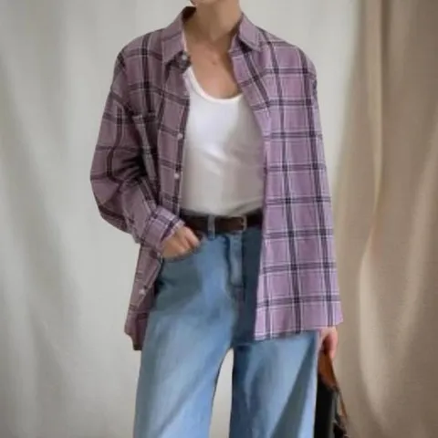 [미라클세븐]여성 클래식 컬러배색 대격자 면 루즈핏 셔츠 블라