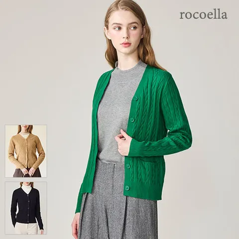 로코엘라 델리 스탠다드핏 케이블 니트 여성 가디건