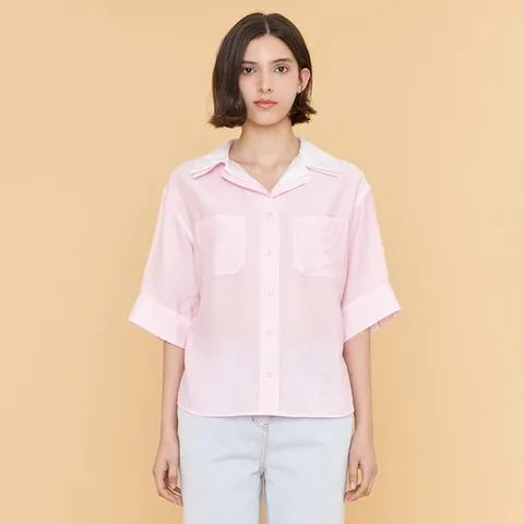 [TAG 199000원][케네스레이디] 배색 오픈카라 셔츠 EWSTOF0200