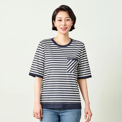 [마담엘레강스][마담엘레강스] 아쿠아 스트라이프 블라우스 K252