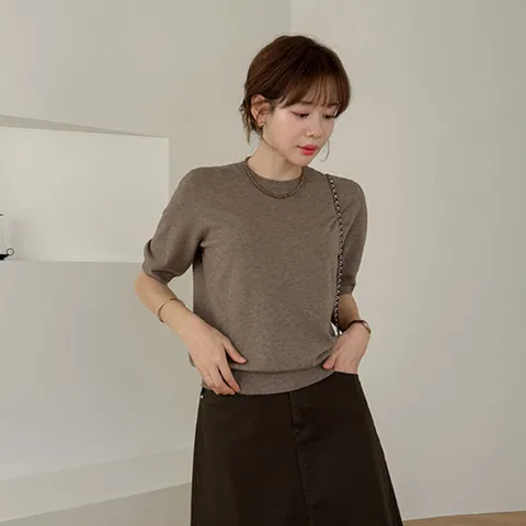 [조아맘] 로우 비스코스 반팔 니트
